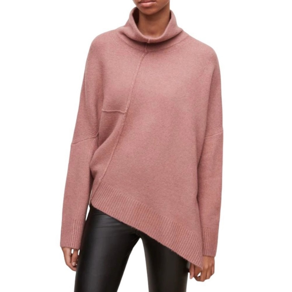 All Saints Dusty Rose Lock Roll Neck Cowl Oversized Wool Blend Sweater Large